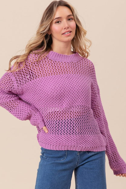 BiBi Openwork Long Sleeve Knit Top.