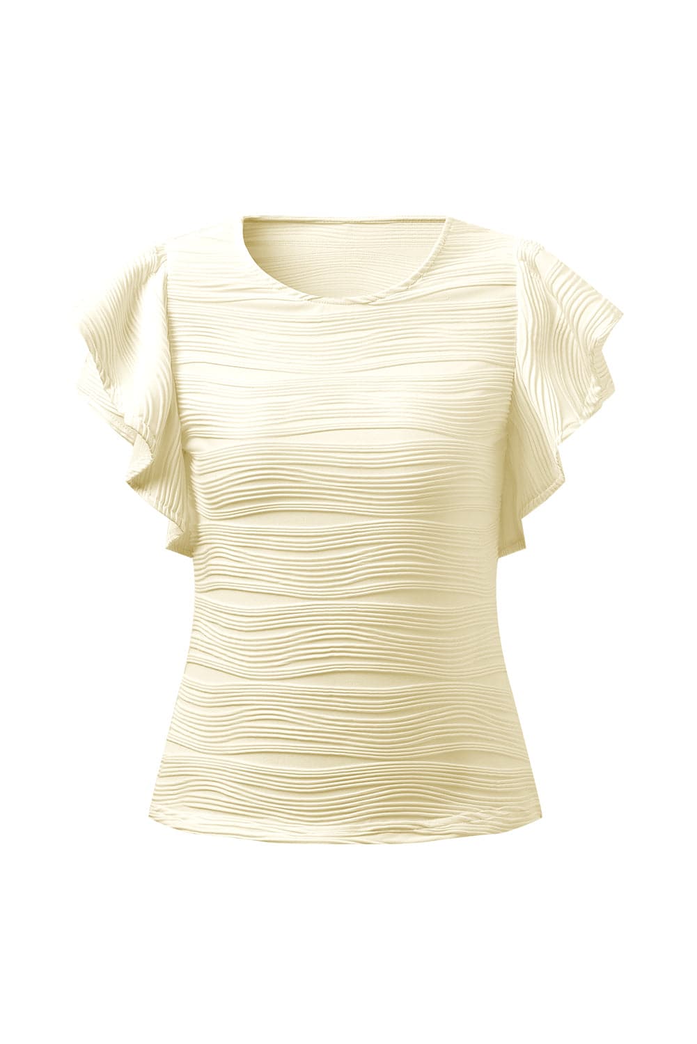 Textured Round Neck Cap Sleeve Top.