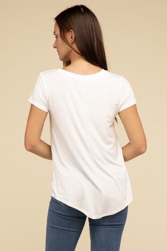 Flowy Round Hem Rayon Short Sleeve Top.