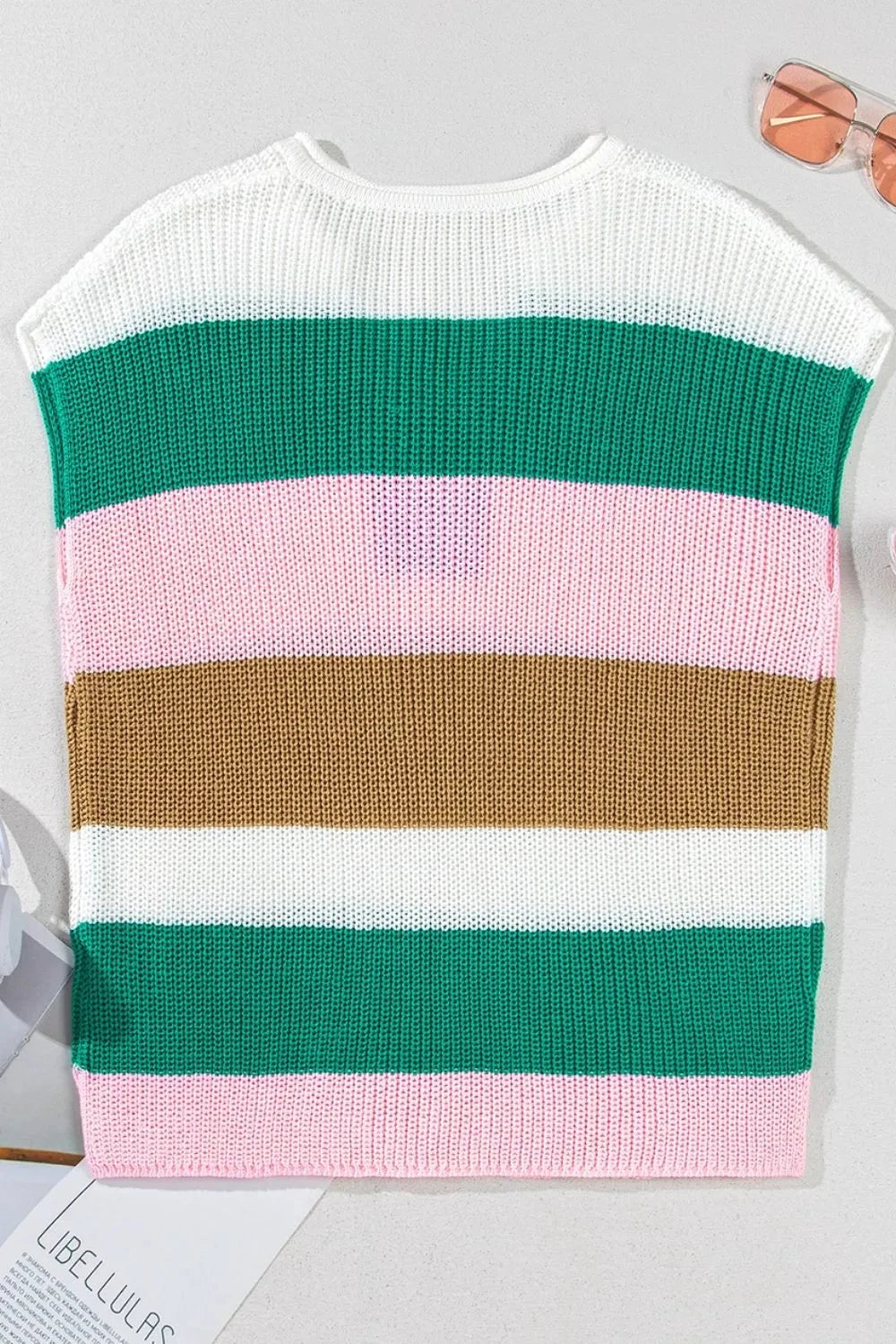 Color Block Notched Cap Sleeve Knit Top Simply Love