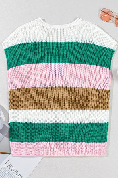 Color Block Notched Cap Sleeve Knit Top
