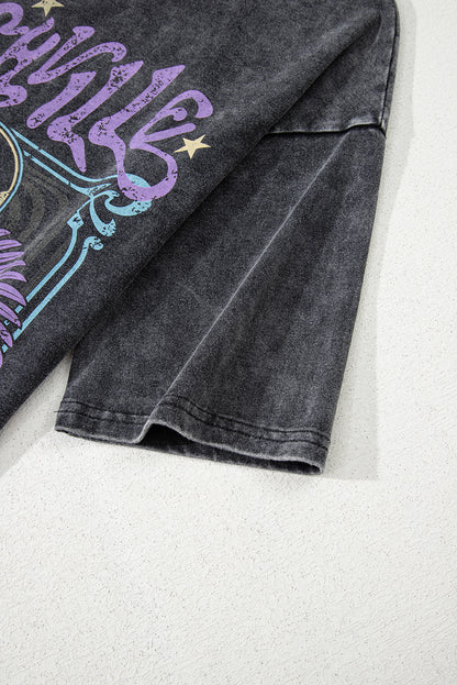 Black Vintage Nashville Tennessee Graphic Mineral Washed Tee
