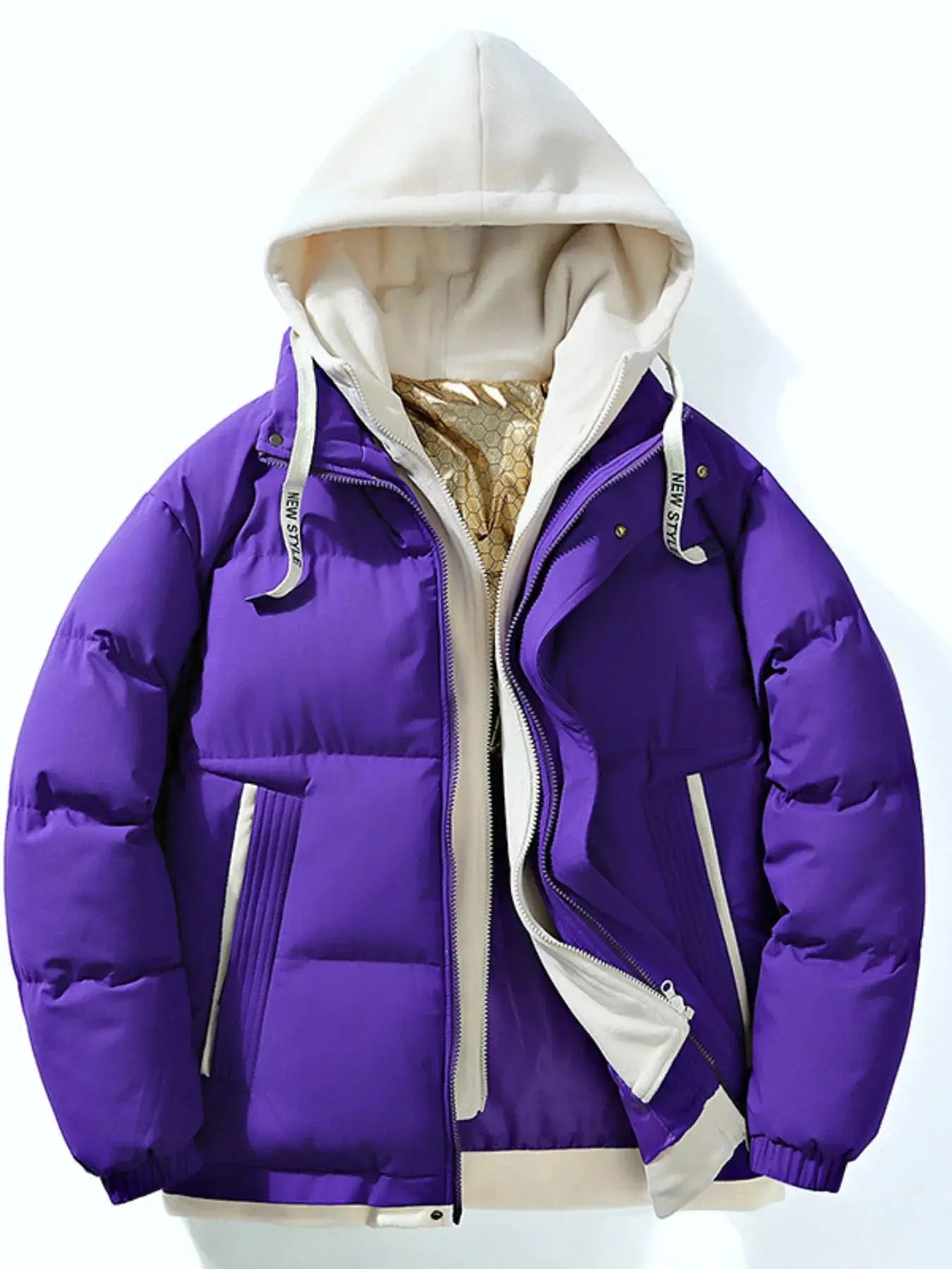 Men's Full Size Two-Tone Hooded Puffer Jacket Plus Size Simply Love