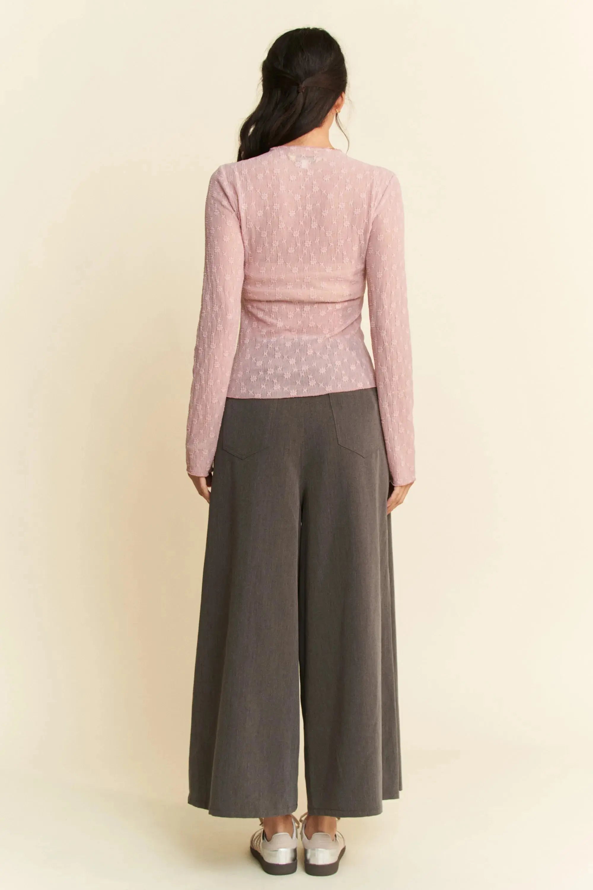 Davi & Dani Long Sleeve Sheer Small Embroidered Bows Lace Top - Love Salve 