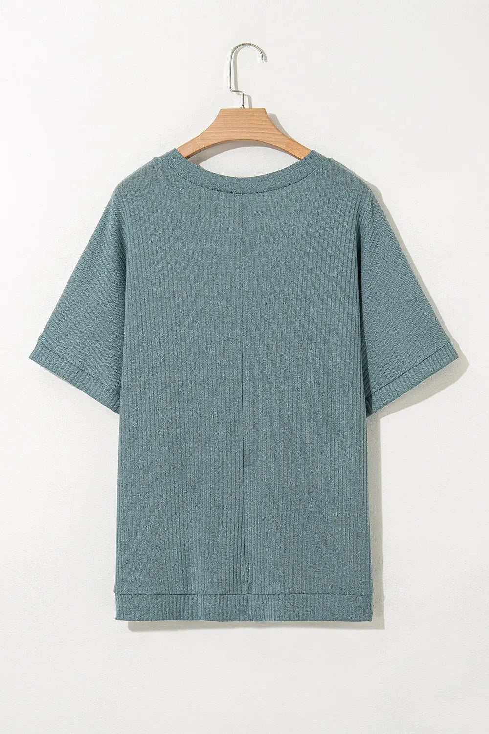 Oversized Ribbed Knit V Neck Dolman Short Sleeve Top Simply Love