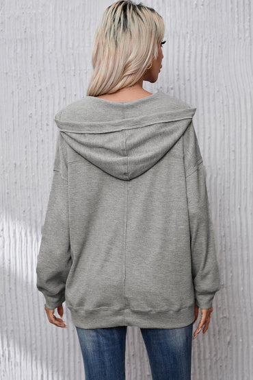 Drawstring Pocketed Dropped Shoulder Hoodie.