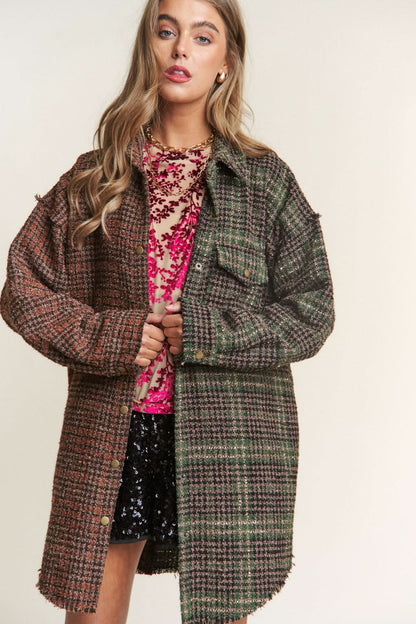 J.nna longline tweed plaid shacket