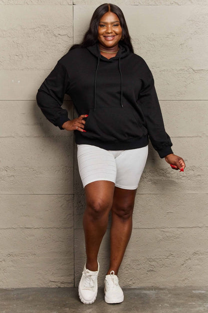 Chic long sleeve dropped shoulder hoodie with pockets