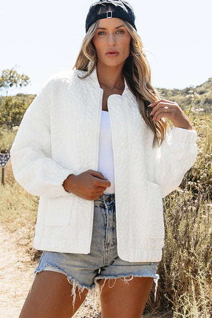 Floral quilted jacket in white