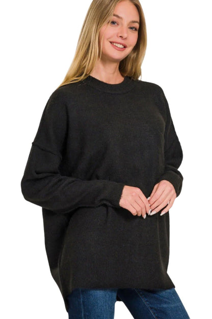 Chic hi-low drop shoulder sweater for effortless style