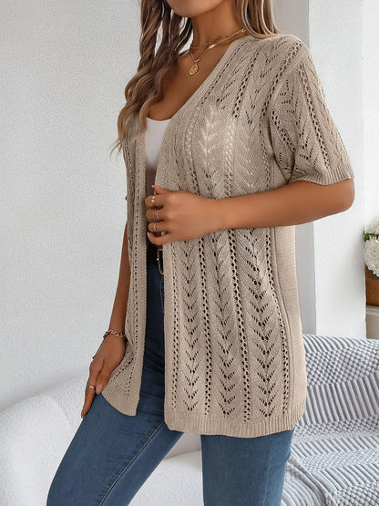 Openwork Open Front Half Sleeve Cardigan.