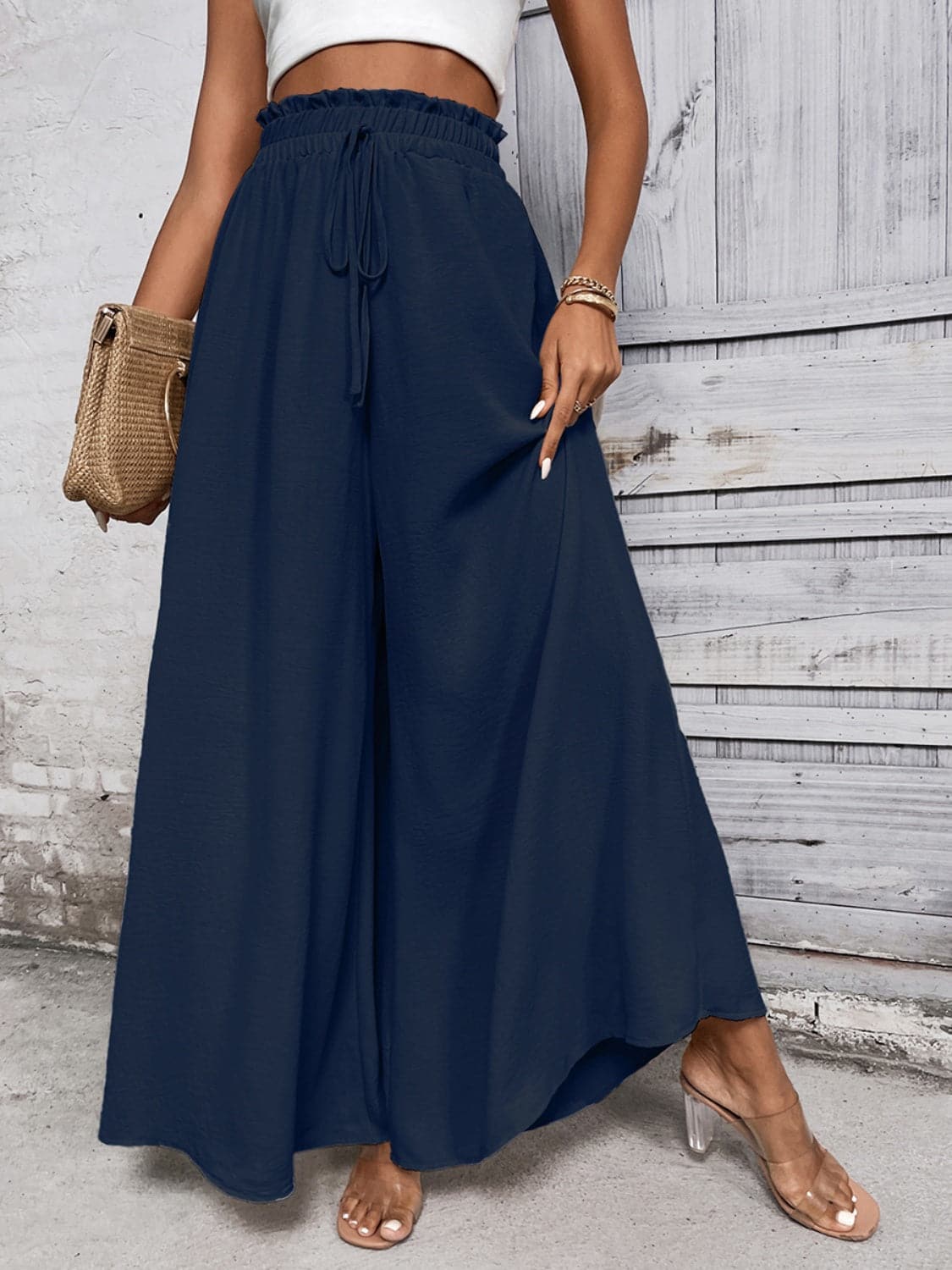 Tied High Waist Wide Leg Pants.