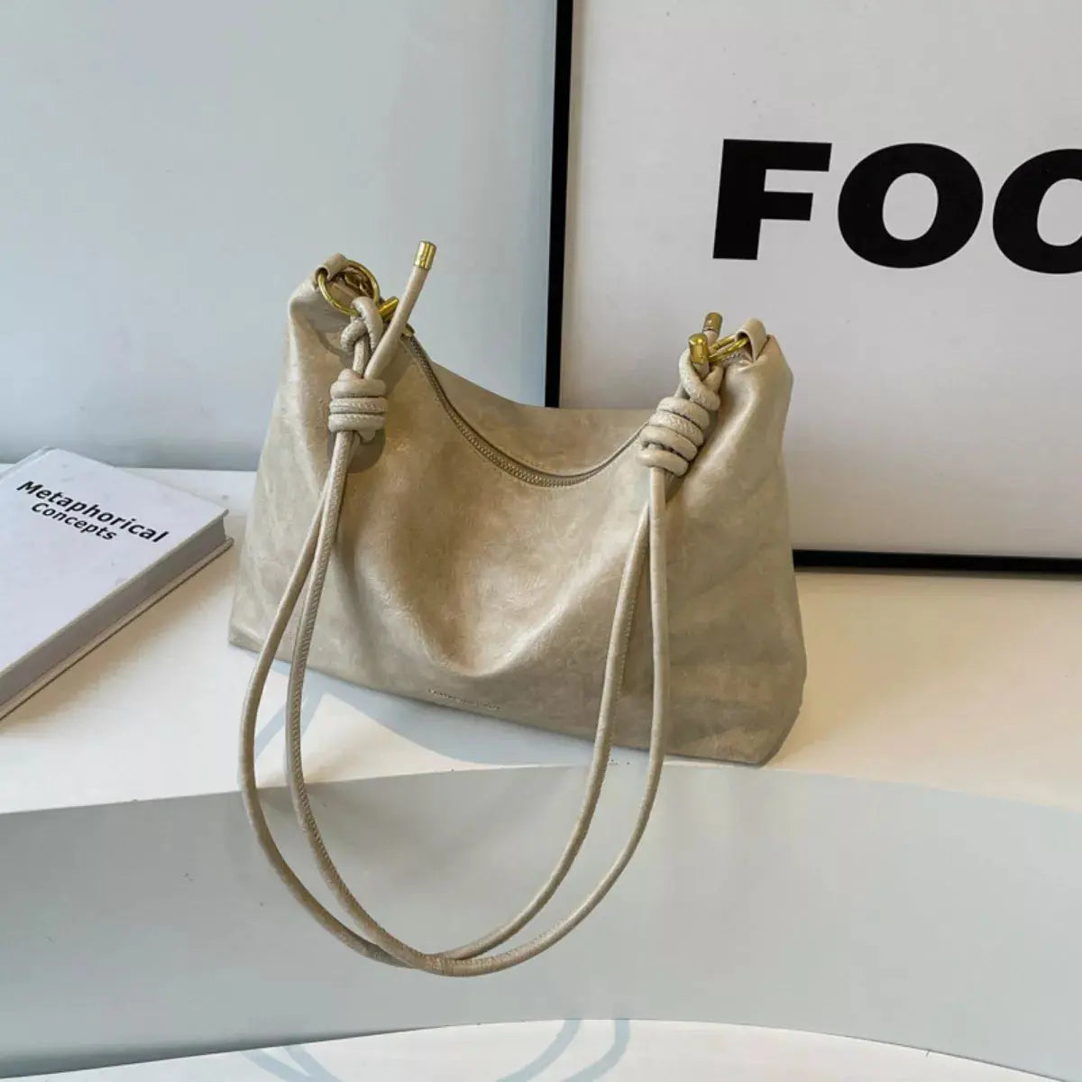 Knotted Strap PU Leather Handbag Medium Size Imported With Gold Hardware Simply Love