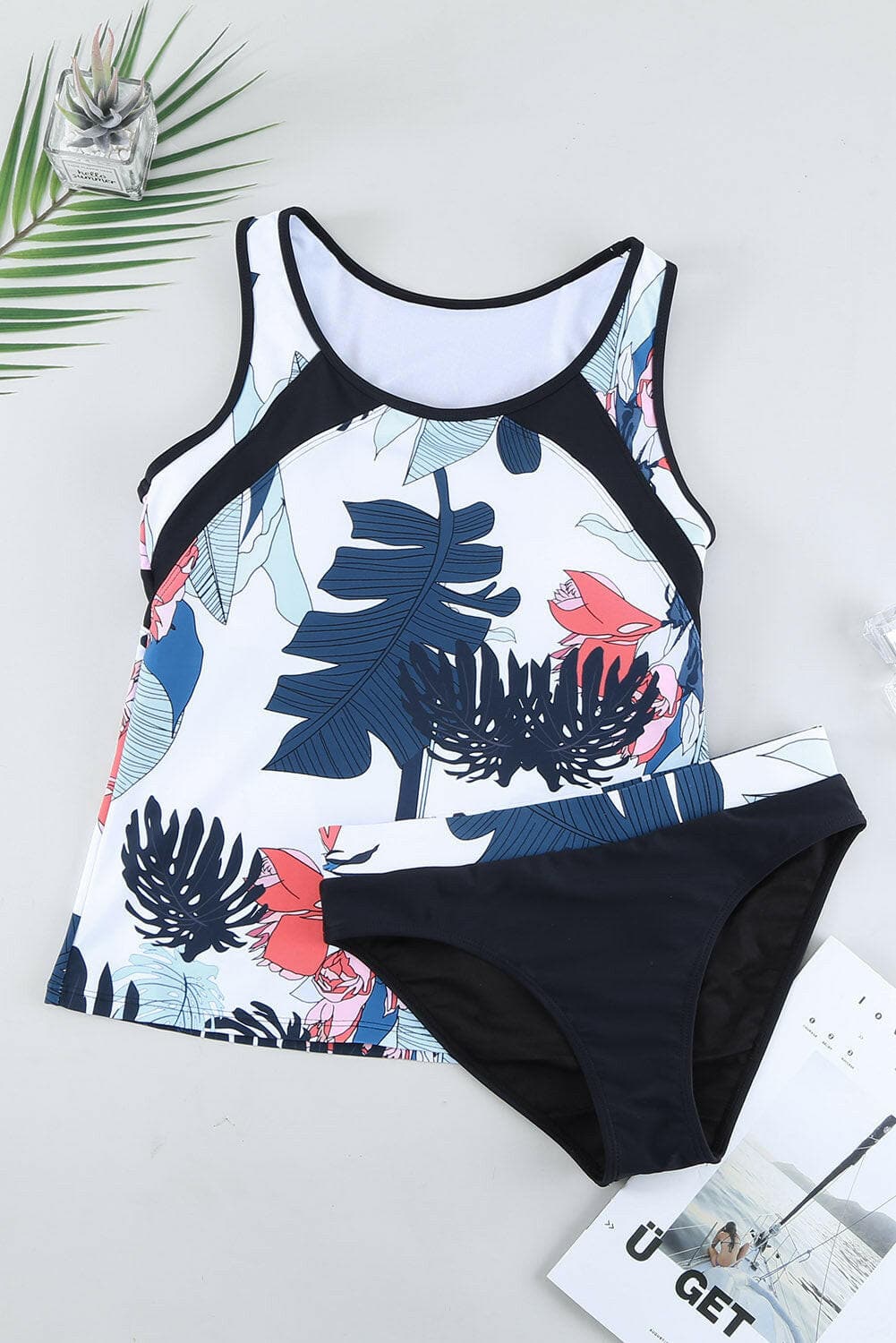 Printed Wide Strap Tankini Set.