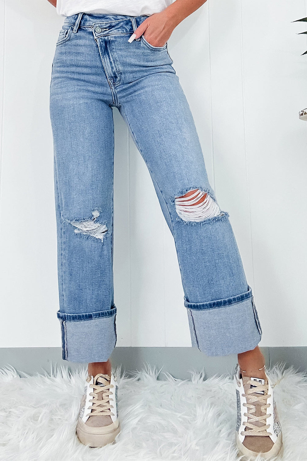 Dusk blue high waist ripped jeans