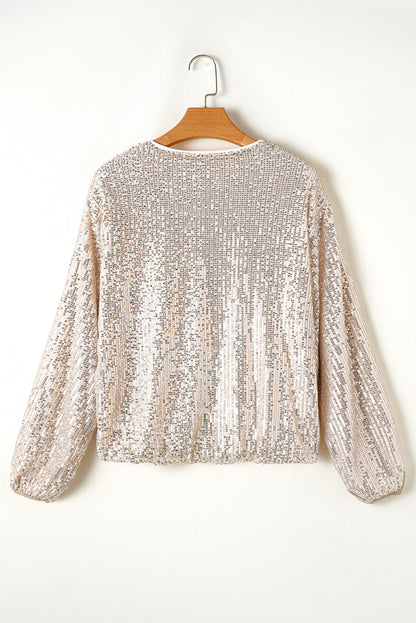 Glamorous apricot sequin zip-up jacket with long sleeves