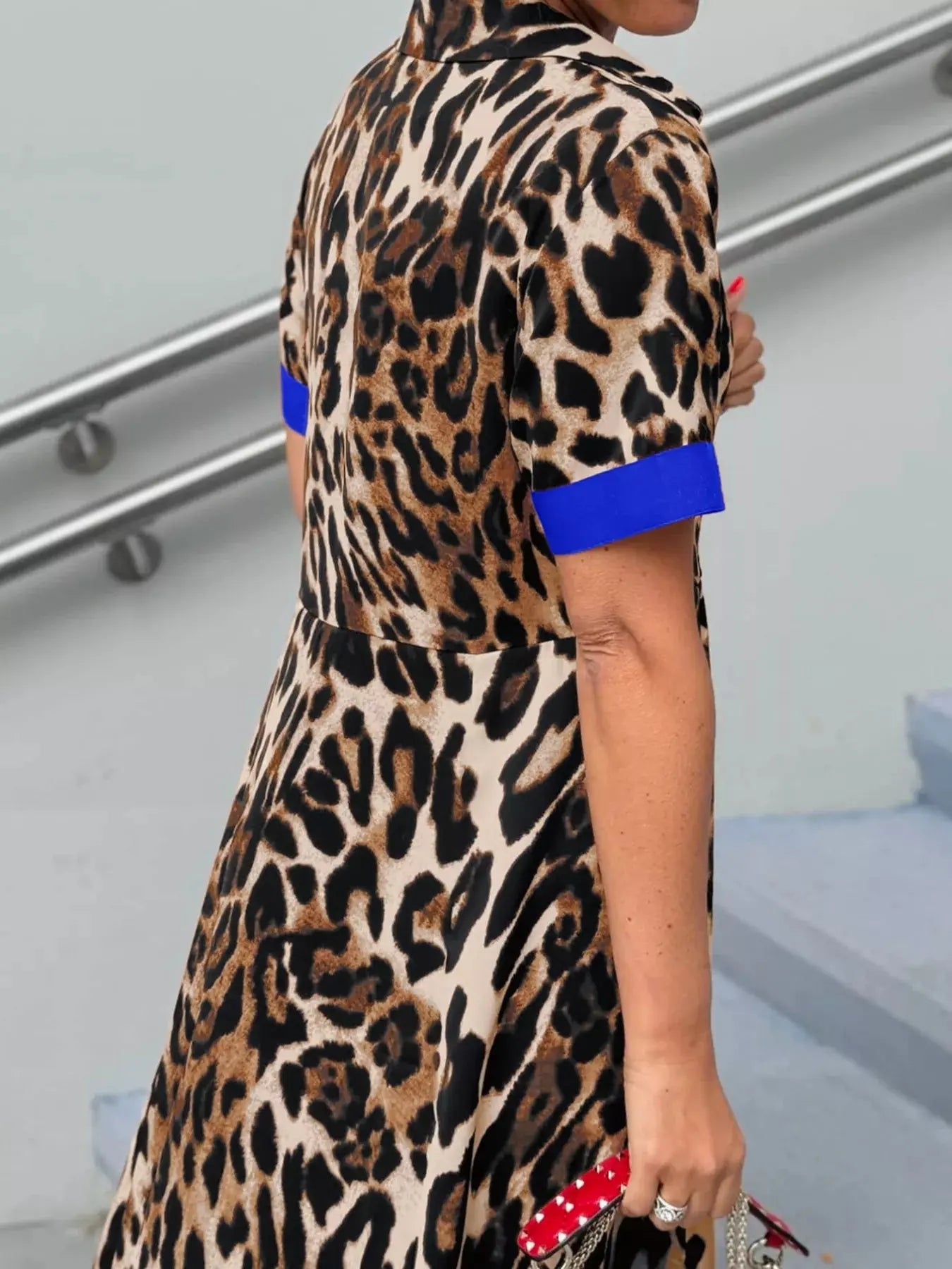Leopard Print Button-Down Dress with Contrast Trim Simply Love