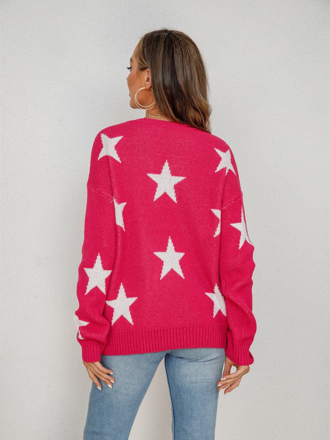 Star Round Neck Dropped Shoulder Sweater.