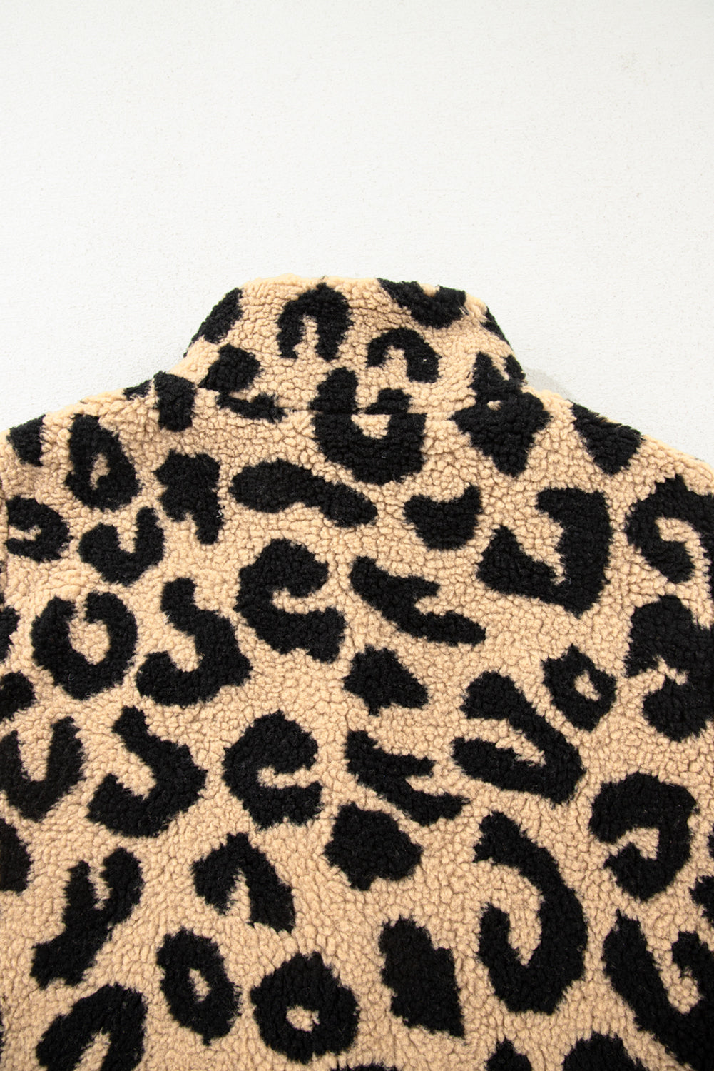 Premium Khaki Leopard Sherpa Button Front Plus Size Vest Jacket