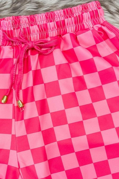 Drawstring Checkered Shorts with Pockets.