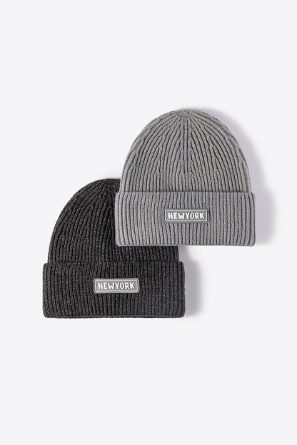 NEWYORK Patch Rib-Knit Cuffed Beanie.