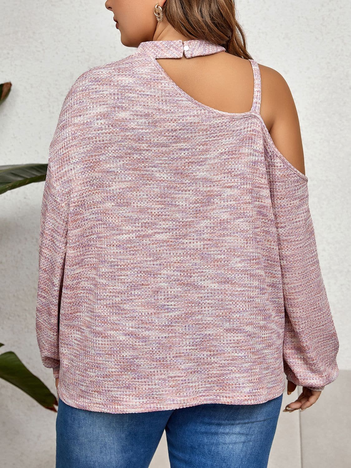 Plus Size Mock Neck Cutout Shoulder Blouse.