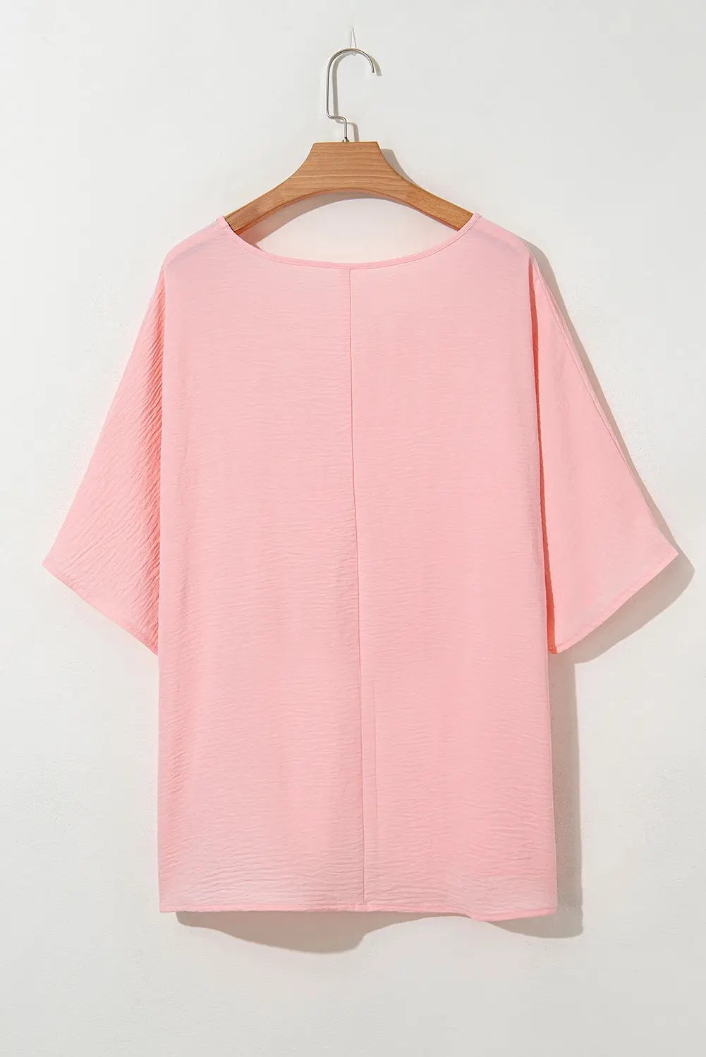 Pink Textured Half Sleeve V Neck Plus Size T Shirt with Chest Pocket - Love Salve 