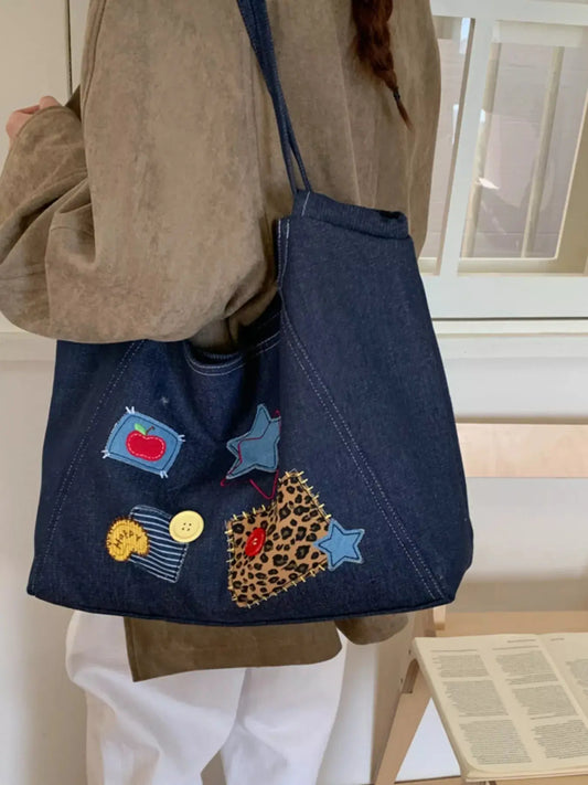 Denim Patchwork Embellished Handbag Simply Love