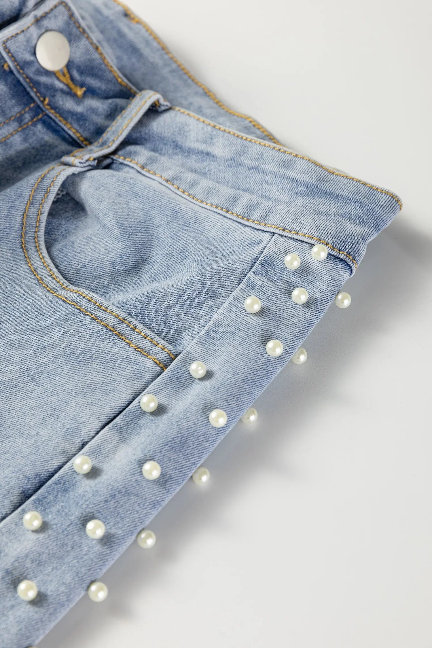 Beau Blue Mid Rise Pearl Embellished Split Wide Leg Jeans Dear-Lover Dropshipping