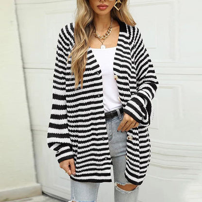 Striped Button Down Long Sleeve Cardigan.