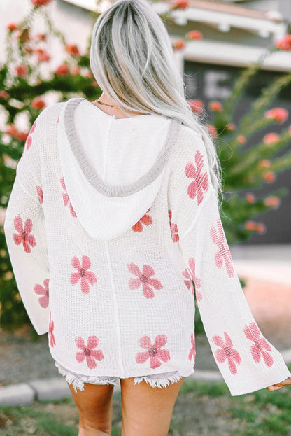 Flower Dropped Shoulder Hooded Sweater.