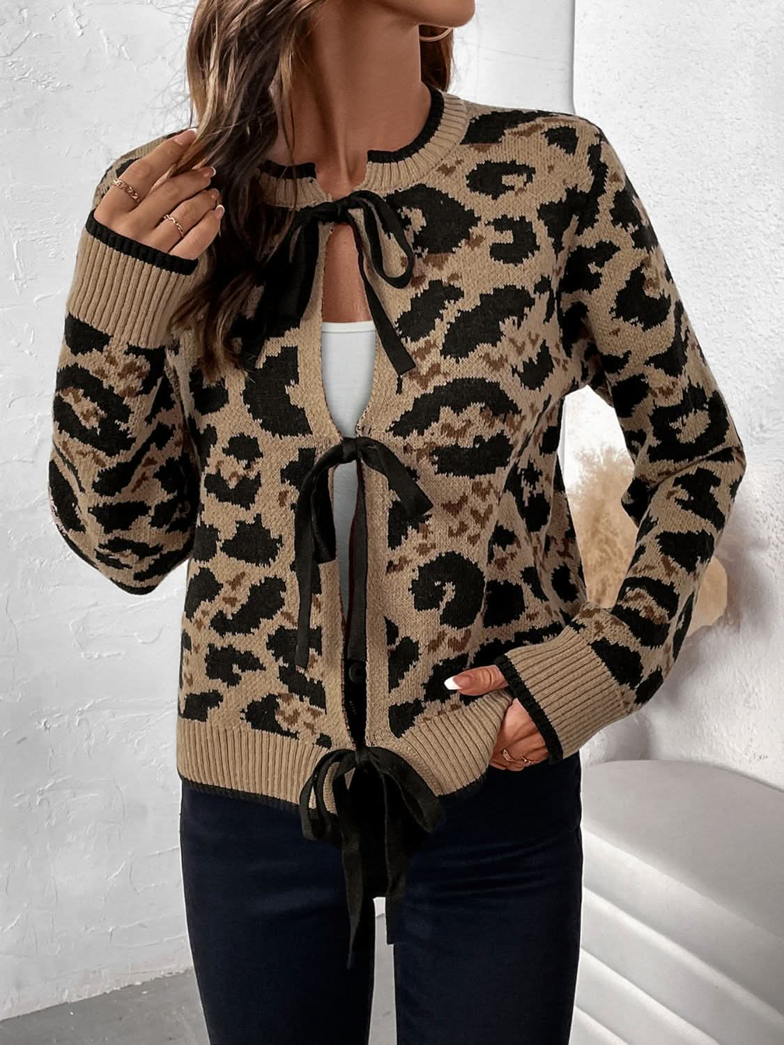 Leopard Print Tie-Front Cardigan