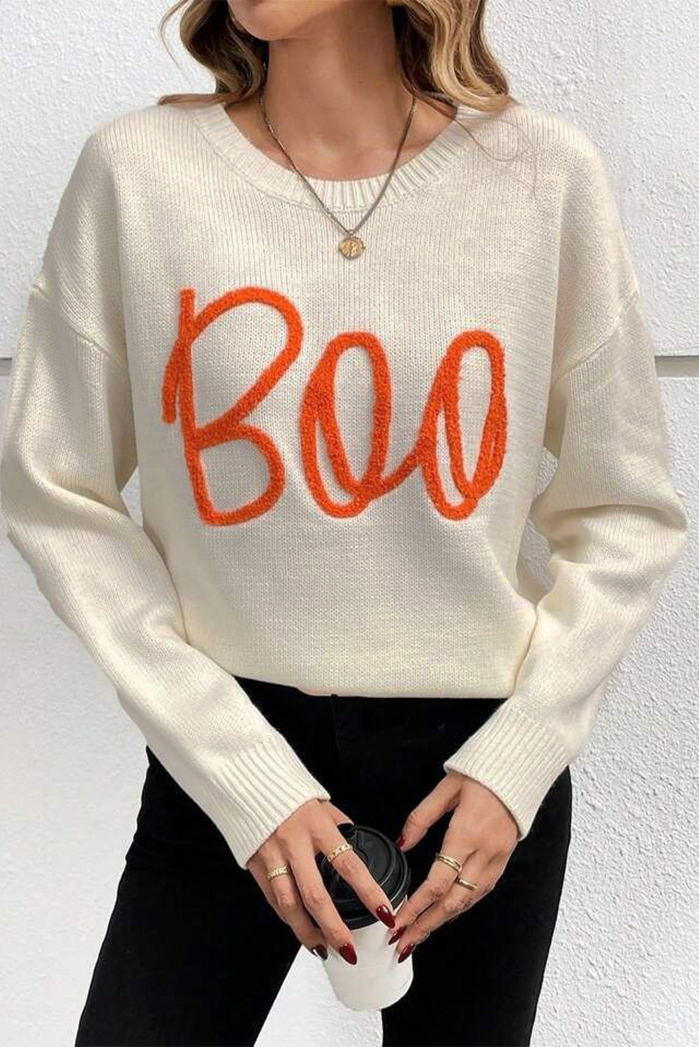 Cozy apricot "Boo" sweater