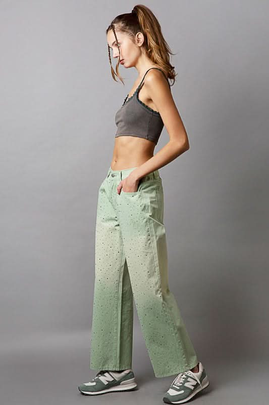 Gradient Glamour Wide Leg Pants with Embellishments