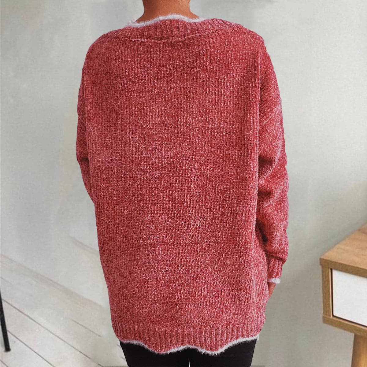 V-Neck Drop Shoulder Long Sleeve Sweater.