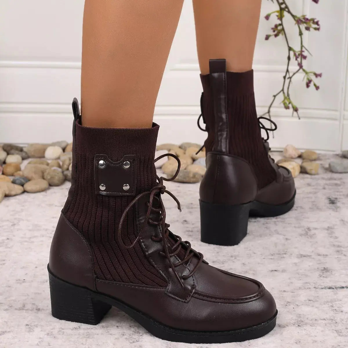 Lace Up Block Heels Boots Simply Love