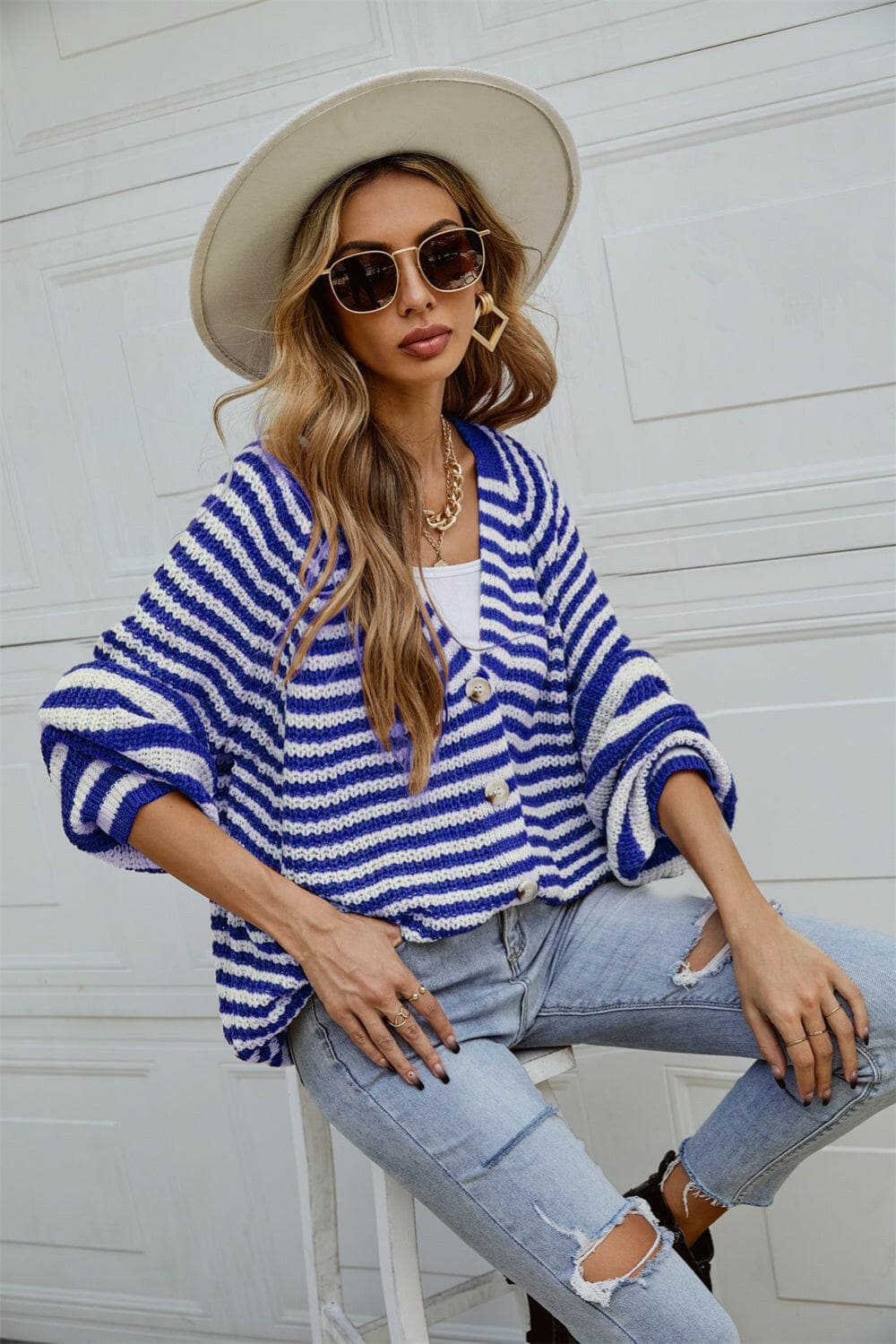 Striped Button Up Long Sleeve Cardigan.