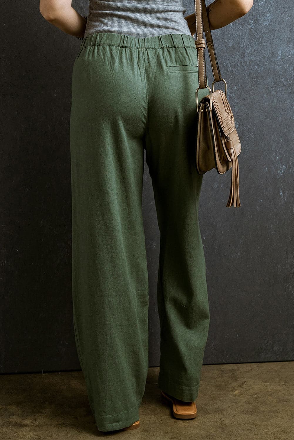 Elastic Waist Wide Leg Pants.