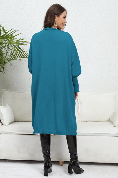 Lantern Sleeve Open Front Pocketed Cardigan.