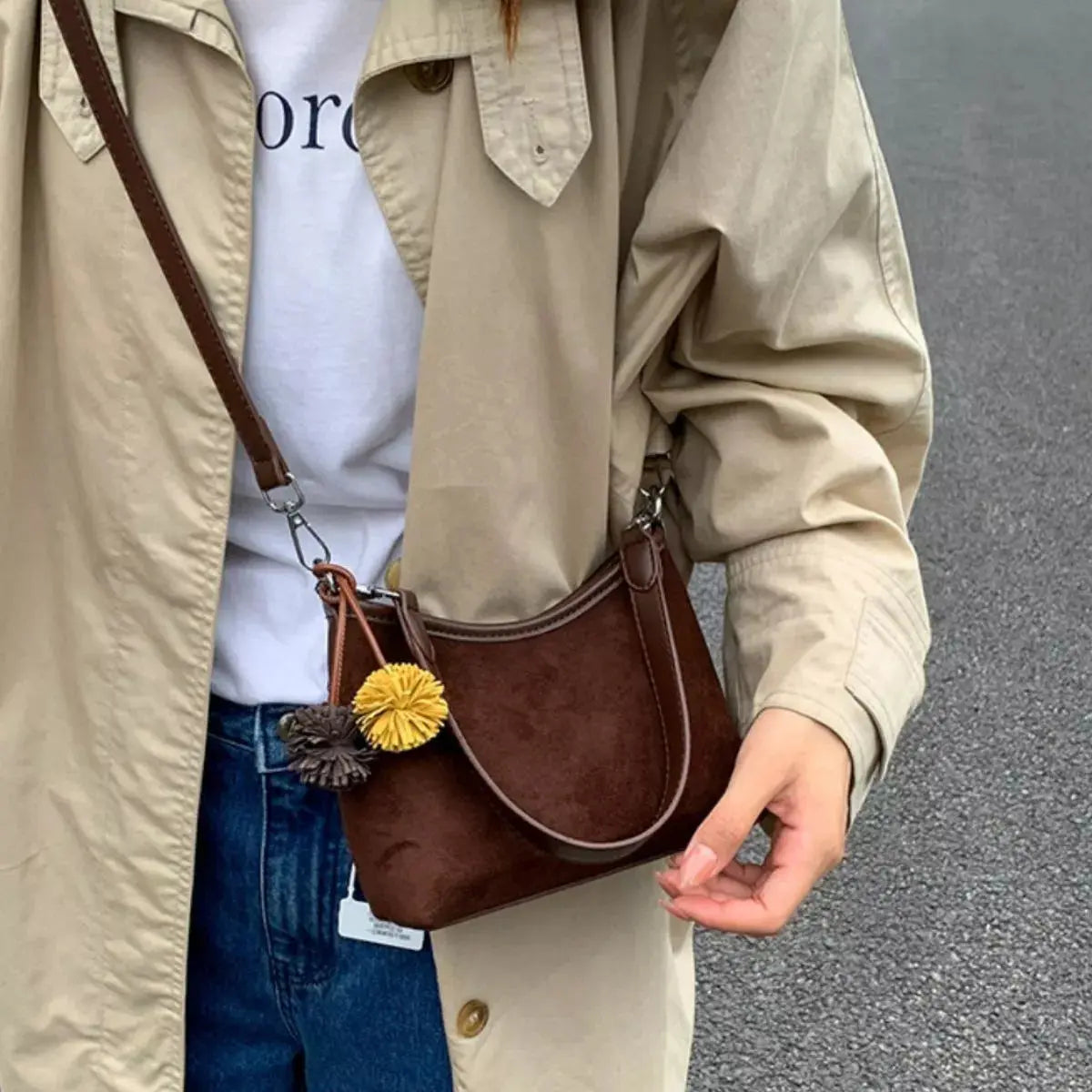 Suede Crossbody Bag with Adjustable Shoulder Strap Simply Love