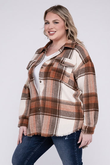 Plus size plaid shirt jacket