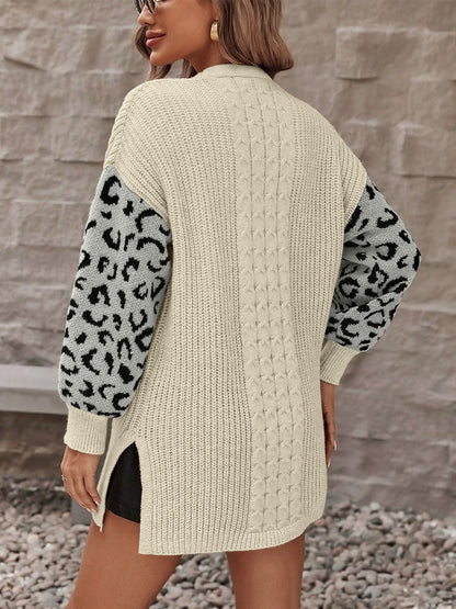 Leopard Print Cardigan with Pockets