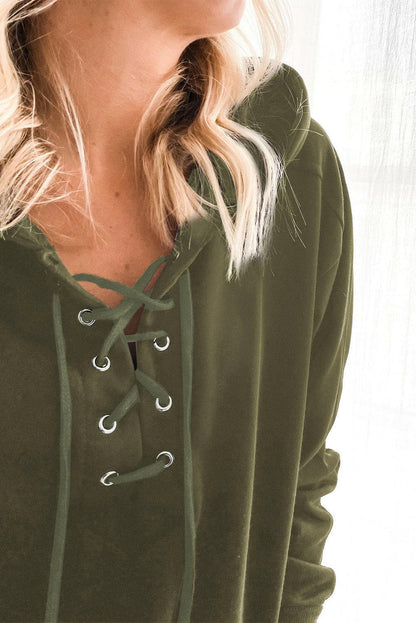 Lace-Up Dropped Shoulder Hoodie.