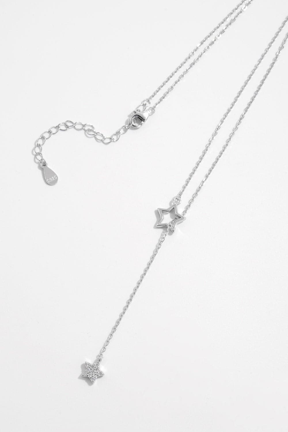 925 Sterling Silver Zircon Star Drop Necklace.