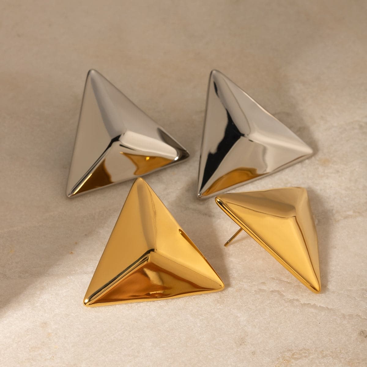 Stainless Steel 3D Triangle Earrings.