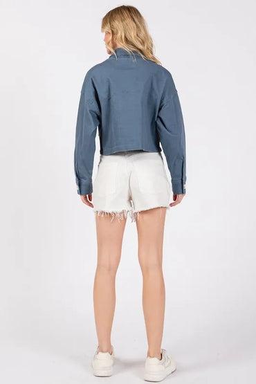 Bytos Button Down Cropped Denim Jacket With Patch Pockets - Love Salve 