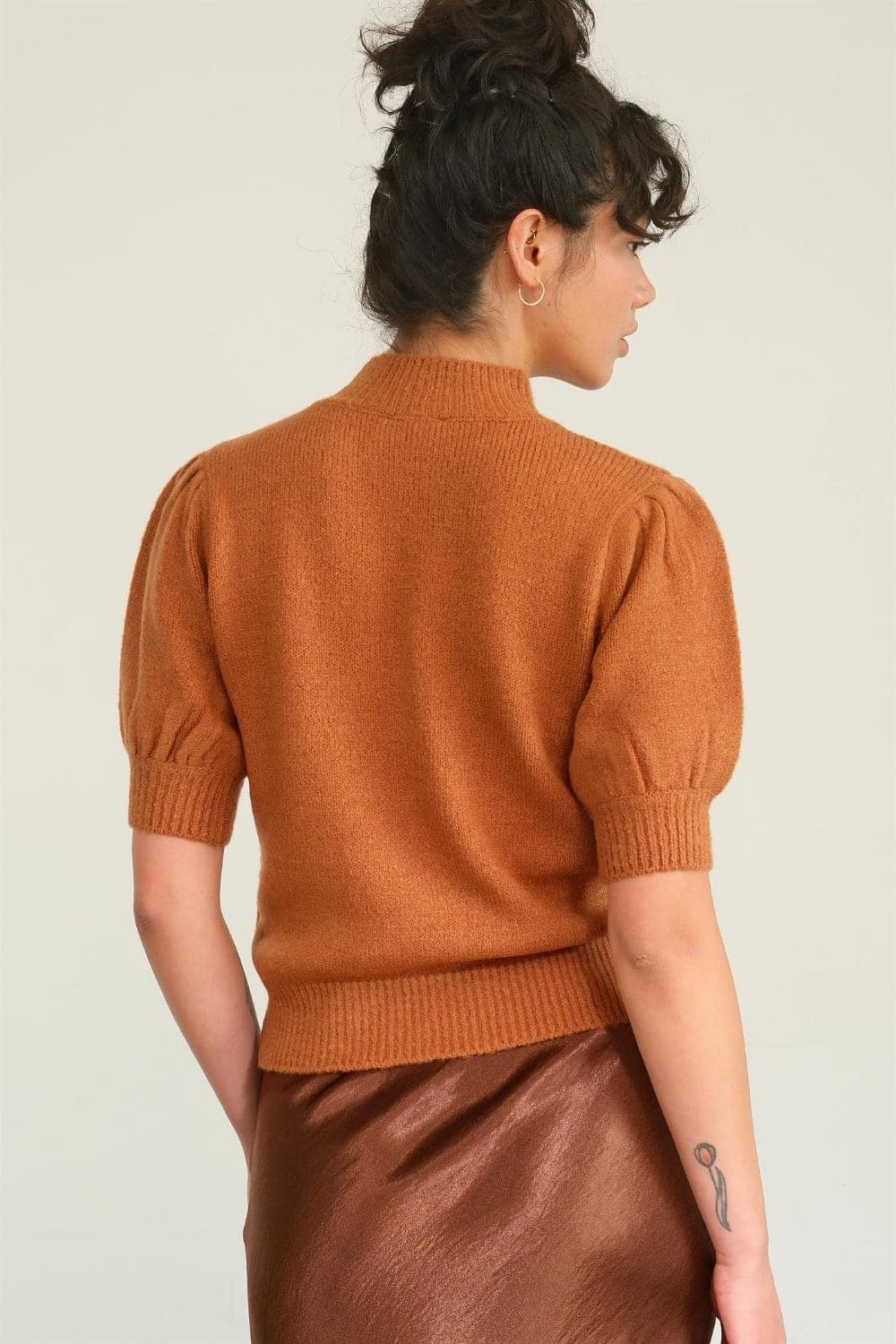 HYFVE Mock Neck Puff Sleeve Sweater.