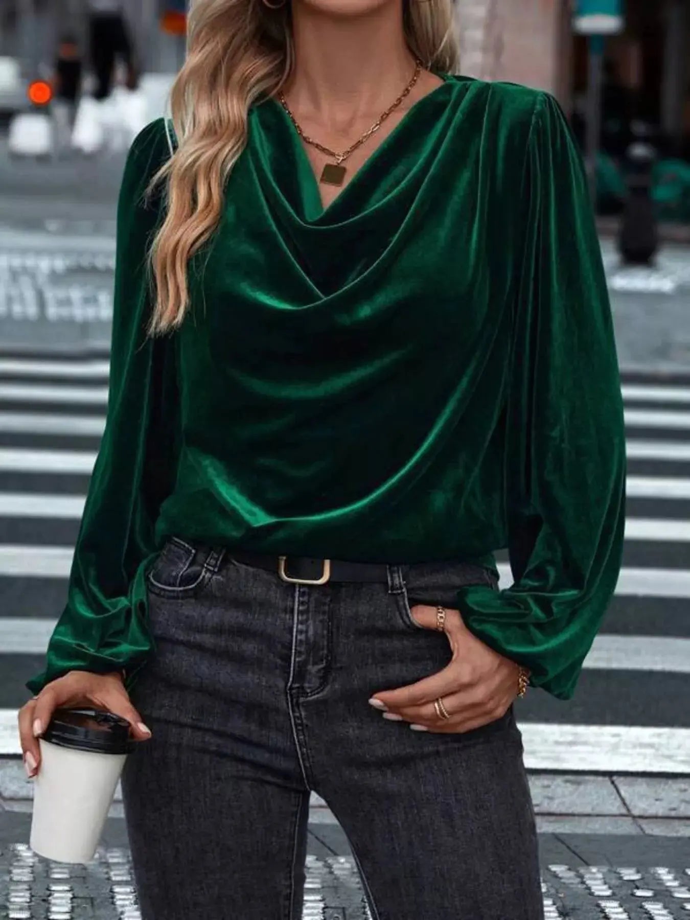 Full Size Velvet Cowl Neck Blouse Plus Size Simply Love
