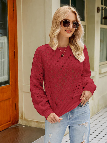 Openwork Round Neck Sweater.