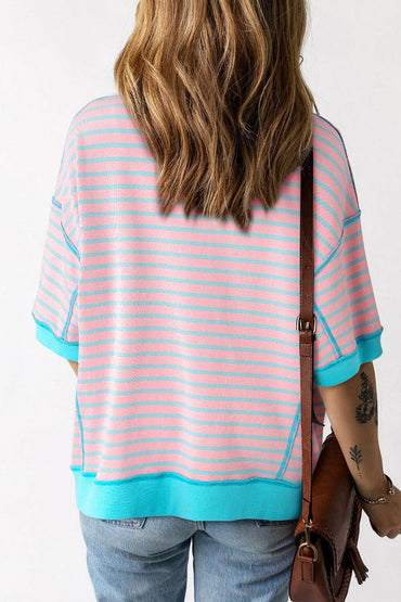 Striped Round Neck Half Sleeve T-Shirt.